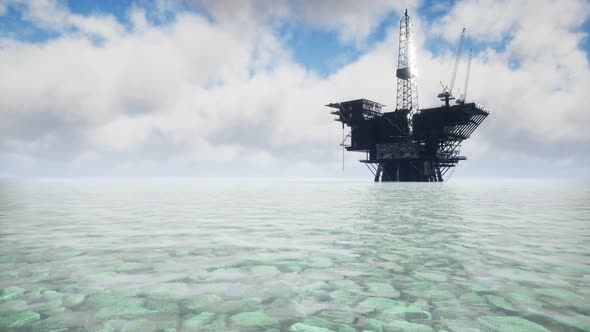 Large Pacific Ocean Offshore Oil Rig Drilling Platform