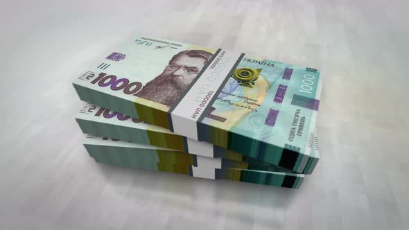 Ukrainian Hryvnia money banknote pile packs