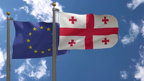 European Union Flag Vs Georgia Flag On Flagpole