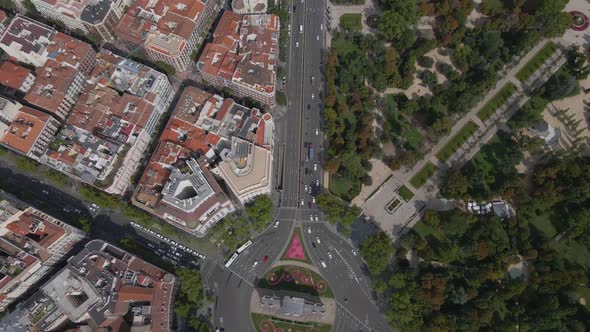 Drone View of the Roundabout with the Monument of Independence in Madrid