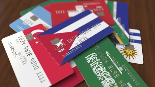 Emphasized Bank Card with Flag of Cuba