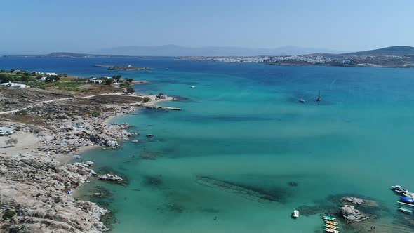 Kolimpithres beach on Paros island in the Cyclades in Greece viewed from the sky