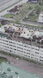 Vertical Video of a Wardamaged Apartment Building in Ukraine