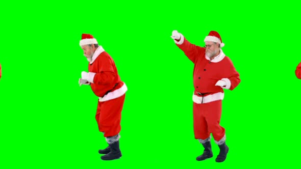 Santa claus dancing and performing various activity