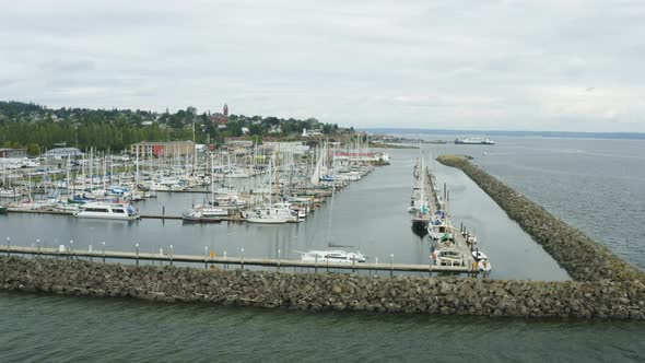 Panoramic View Of Port Townsend Bay Harbor Full Of Boats