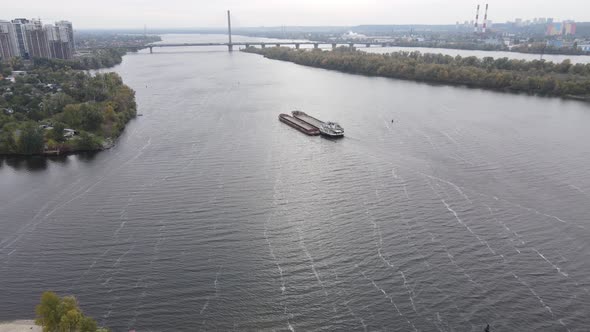 The Main River of Ukraine - Dnipro Near Kyiv. Slow Motion