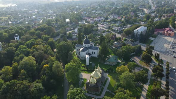 Aerial Shot The City Ostroh.  Ukraine