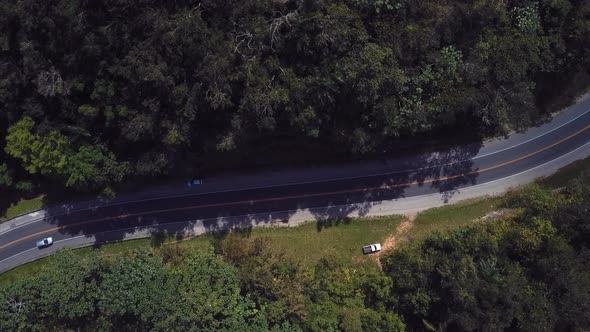 Road In The Forests With Dron Shoot And Cars In The Road 4k 24fps