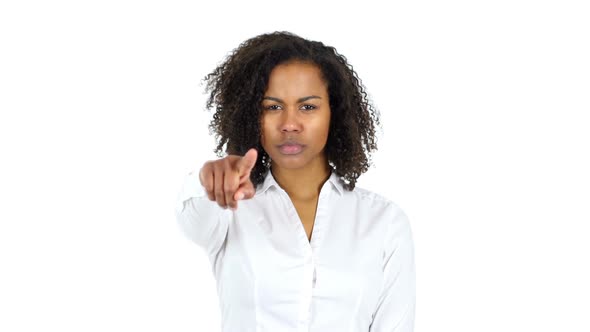 Black Woman Pointing to Camera White Background