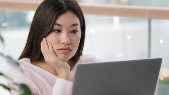 Tired Sad Upset Female Face Exhausted Dissatisfied Asian Woman Manager Worker Student Girl Looking