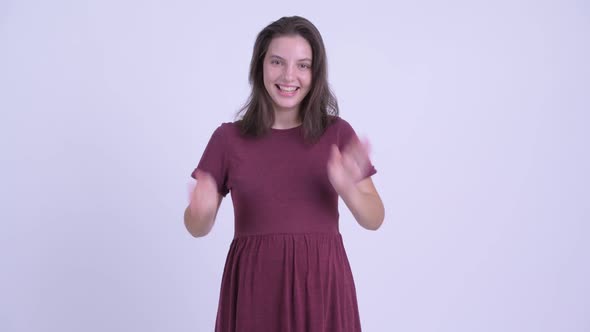 Happy Young Beautiful Pregnant Woman Clapping Hands