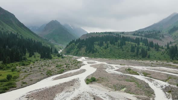 Aerial Landscape of Mountain Valley in Kazakhstan