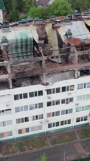 Vertical Video of a Damaged House During the War in Ukraine