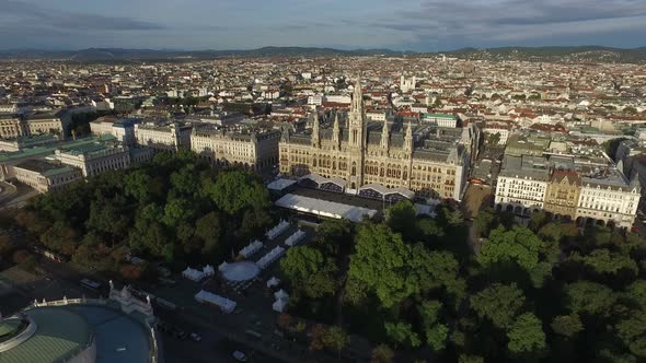 Aerial of the City Hall and other buildings