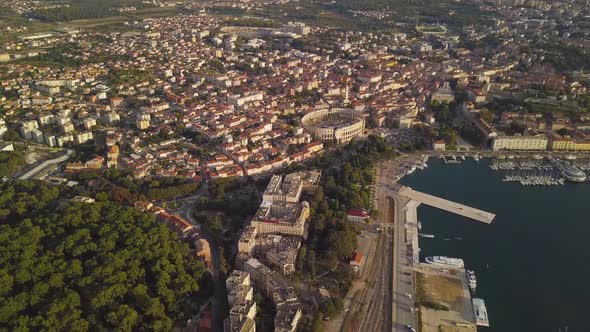 Pula, Croatia. Aerial Footage On Sunset #2