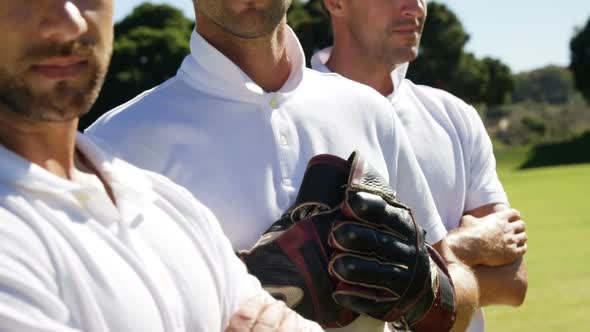 Cricket player standing together during cricket match