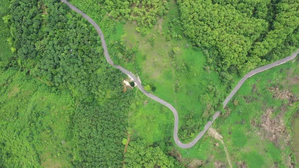 Aerial view of mountain landscape with clouds, Chittagong, Bangladesh.