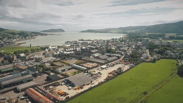 Slow Motion Cityscape at Sea Bay Aerial