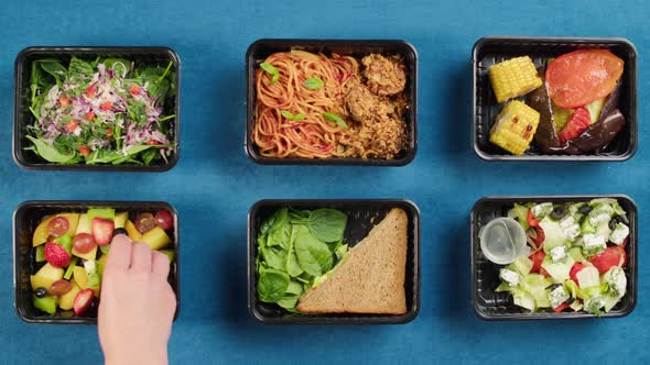 Take Away Meals Top View Food Delivery in Disposable Containers Balanced Nutrition