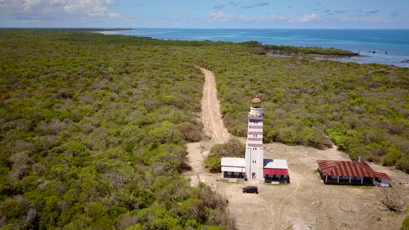 Aerial view of a lighthouse on Mafia Island, Ethiopia.