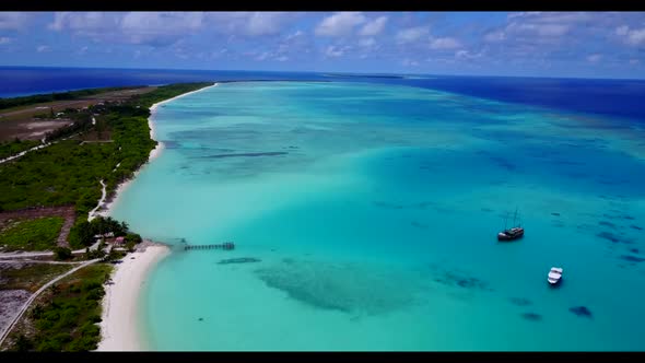 Aerial tourism of paradise resort beach break by blue water and white sandy background of a dayout n