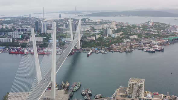 Drone View of the Golden Bridge and the City at Sunset