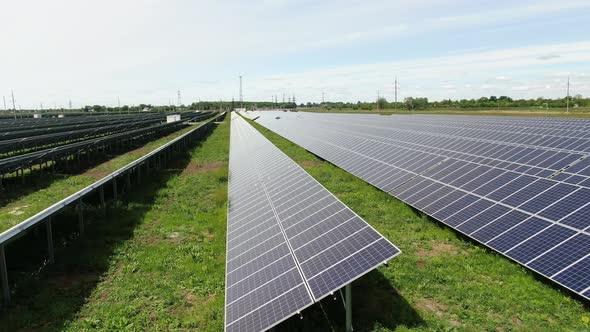 Rows of the Solar Panels at the Solar Power Station, Alternative Energy, 