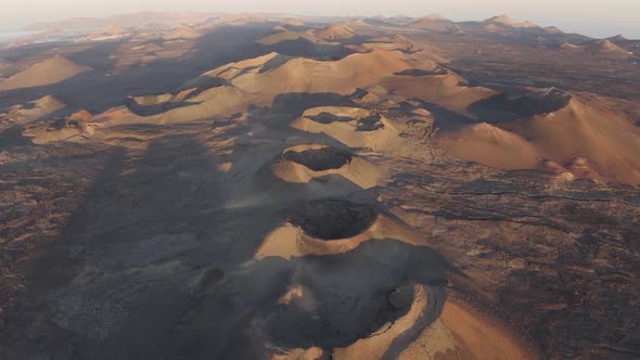 Aerial view of volcanic formation on Lanzarote island, Canary Islands, Spain.