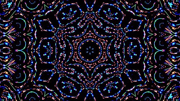 Bright abstract light governing full color, kaleidoscope, black background