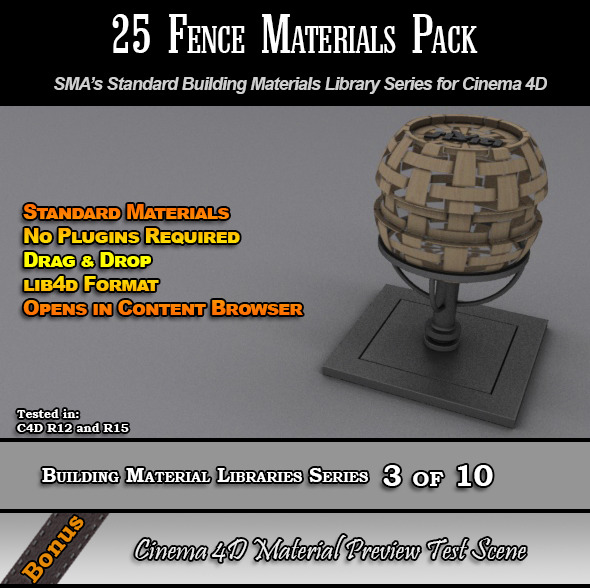 25 Standard Fences Materials Pack for Cinema 4D