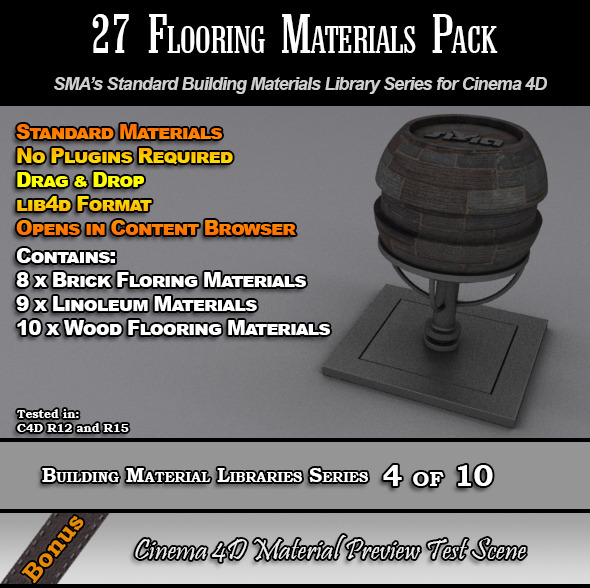 27 Standard Flooring Materials Pack for Cinema 4D