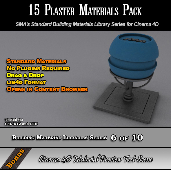 15 Standard Plaster Materials Pack for Cinema 4D