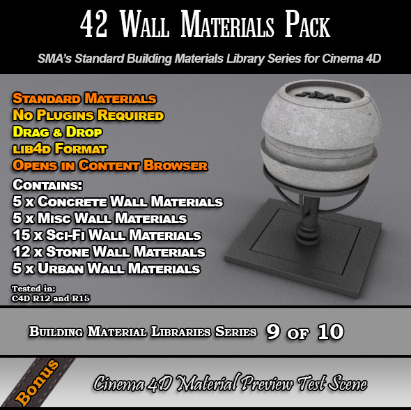 42 Standard Wall Materials Pack for Cinema 4D