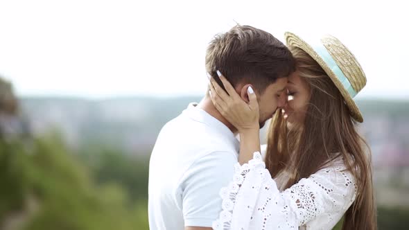 Romantic Couple. Man And Woman Kissing In Nature.