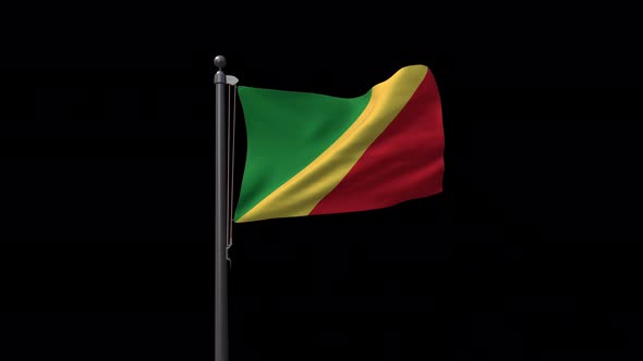 Republic Of The Congo Flag On Flagpole With Alpha Channel 4K