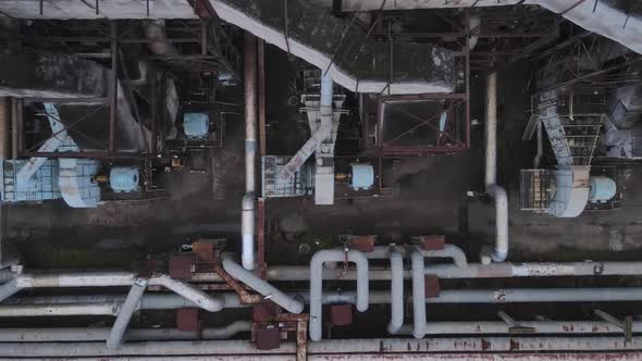 Aerial View From a Drone to a Thermal Power Plant in Cloudy Foggy Weather