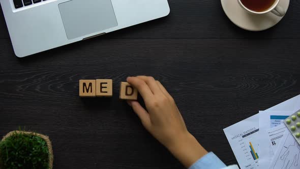 Medicine, Female Doctor Making Word of Cubes, Medical Reform, Healthcare