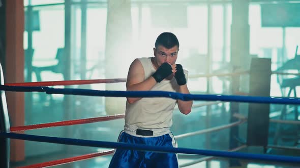 Muscular Man Shows Different Combat Movements and Punches