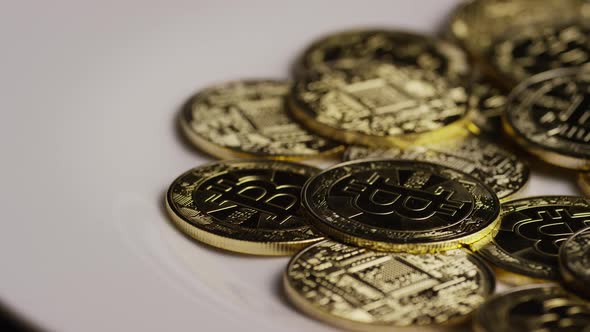 Rotating shot of Bitcoins 