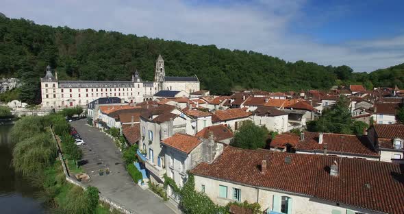 Benedictine Abbey of Brantome and river and surrounding