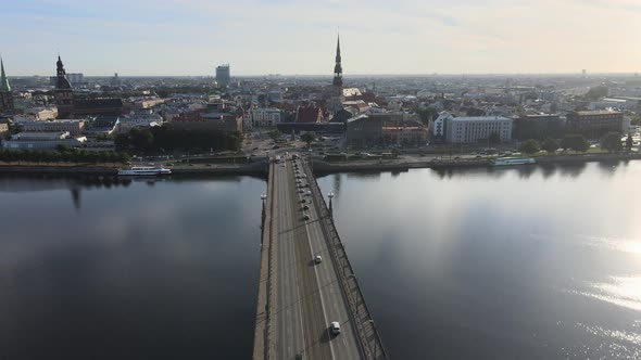 Riga old city panorama view from the river