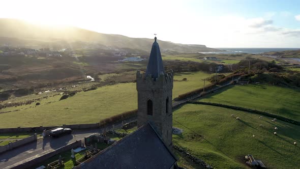 Aerial View of the Church of Ireland in Glencolumbkille  Republic of Ireland