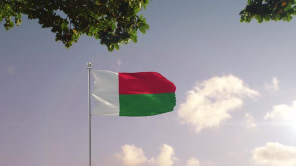 Madagascar Flag With  Modern City 