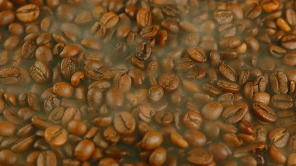 Texture of Freshly Coffee Beans with Dissipating Steam