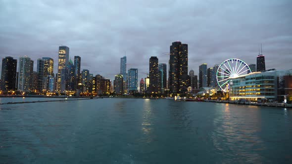 Chicago USA in Twilight Cinematic View From Michigan Lake