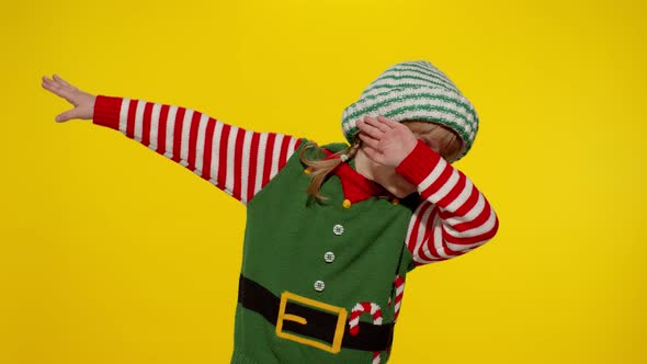 Kid Girl Christmas Elf Santa Helper Costume Dancing Performing Dab Dance Internet Meme Gesture