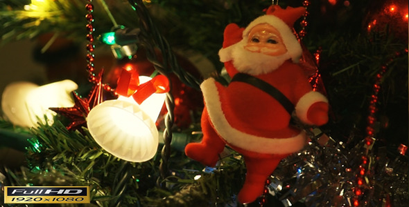 Christmas Tree Closeup Santa Clause Ornament | HD