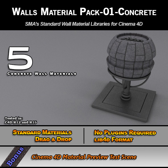 Standard Walls Material Pack-01-Concrete for C4D