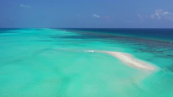 Aerial top view panorama of tropical sea view beach vacation by blue green ocean with white sand bac