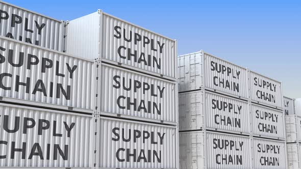 Containers with SUPPLY CHAIN Text